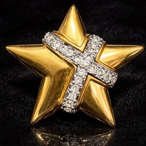 Joan Rivers vintage gold wrapped crystal cz pave estate star stud earrings QVC